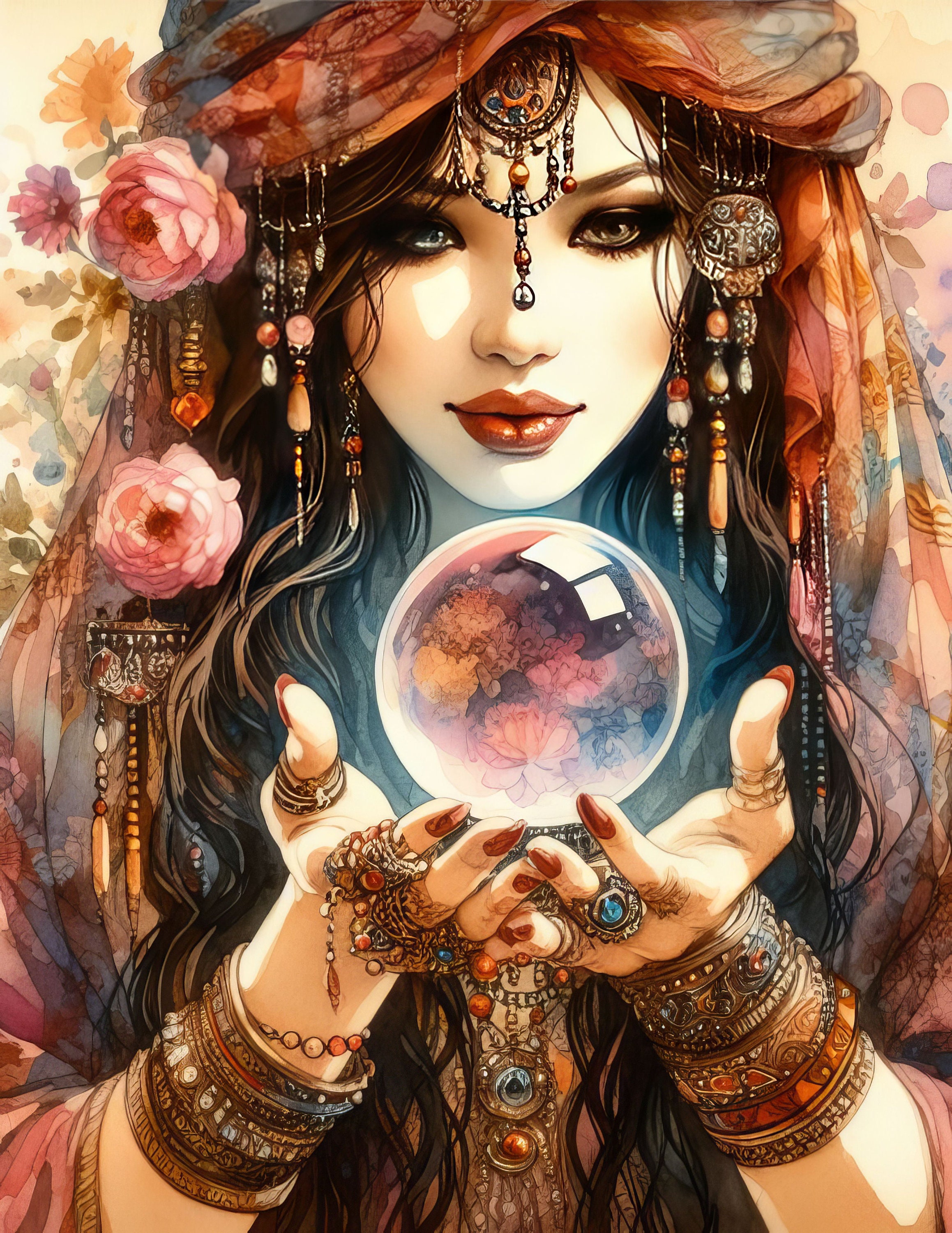Gypsy Woman Clipart Bundle 10 High Res Watercolor Jpgs for Junk