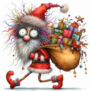Père Noël original #2 Art 10 fichiers JPG aquarelle haute résolution pour journalisation indésirable, scrapbooking, fabrication de cartes, kit de téléchargement numérique, fantastique, fantaisiste