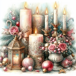 Weihnachtskerzen Clip Art Bundle 10 hochauflösende Aquarell JPGs für Junk Journaling, Scrapbooking, Kartenherstellung, Digital Download Kit