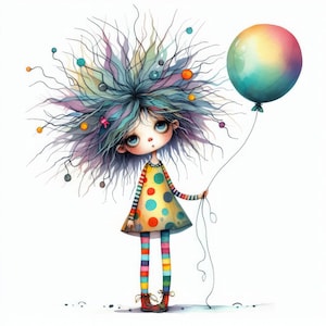 Schrullige Ballon Clip Art 10 hochauflösende JPGs in Aquarellfarben für Junk Journaling, Scrapbooking, Kartenherstellung, digitaler Download, Fantasie, wunderlich