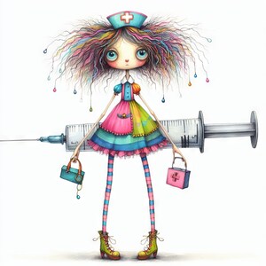 Quirky Nurse Clip Art 10 High Res Watercolor Jpgs for Junk Journaling