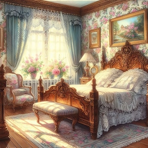 Victorian Bedroom Clip Art Bundle 10 High Res Watercolor Jpgs for Junk ...