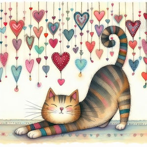 In Love with Cats Clip Art 10 JPG ad alta risoluzione per acquerelli Giornalismo spazzatura, stravagante, creazione di biglietti, download digitale San Valentino stravagante fantasy
