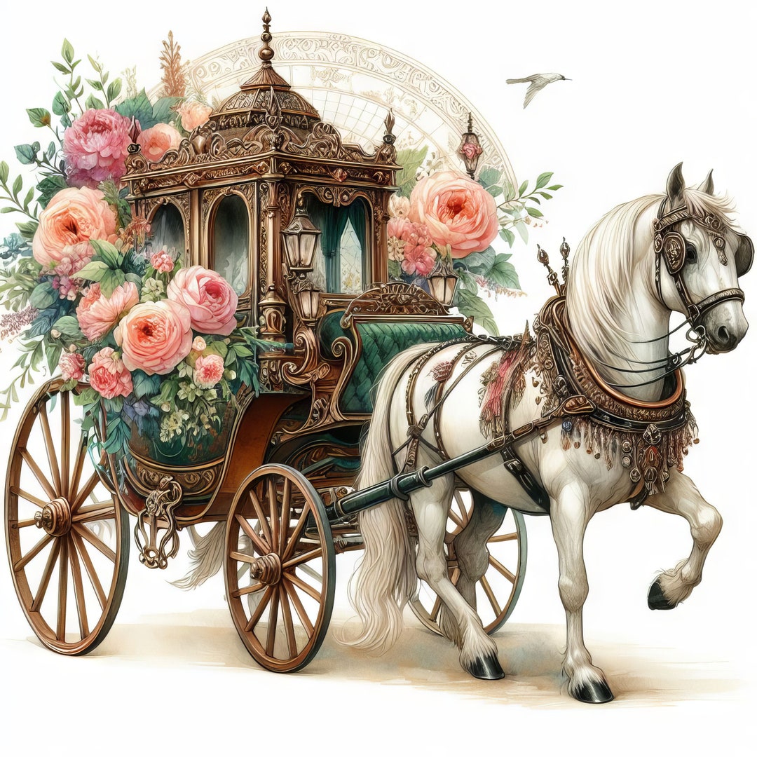 Victorian Horse and Carriage Clip Art 10 High Res Watercolor Jpgs Junk