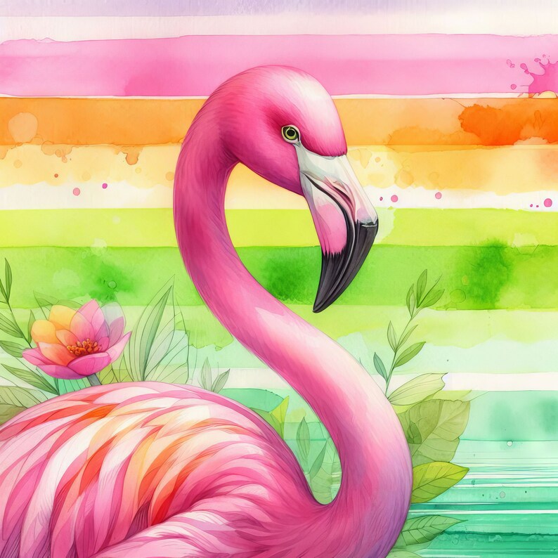 Miami Flamingo: Clip Art 10 High Res Watercolor JPGs for Junk Journaling, Scrapbooking, Card Making, Digital Art image 9