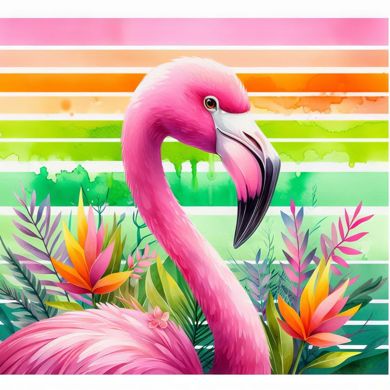 Miami Flamingo: Clip Art 10 High Res Watercolor JPGs for Junk Journaling, Scrapbooking, Card Making, Digital Art image 2