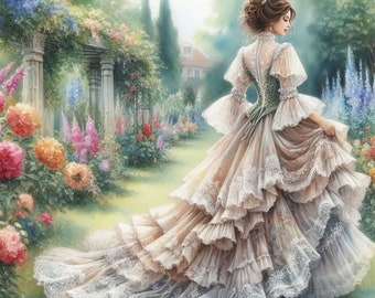 Elegant Victorian Lady Clip Art 10 High Res Watercolor JPGs for Junk Journaling, Scrapbooking, Card Making, Digital Art