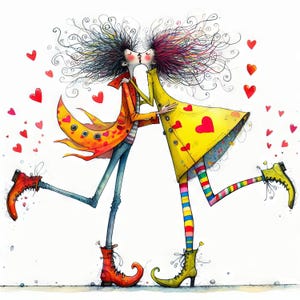 Amour décalé, 10 images haute résolution JPG aquarelles, journalisation indésirable, fabrication de cartes, Saint-Valentin, téléchargement numérique fantastique, fantaisiste