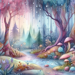 Clip Art stravagante di foresta pluviale 10 JPG ad acquerello ad alta risoluzione per il diario di spazzatura, stravagante, creazione di biglietti, kit di download digitale, fantasy