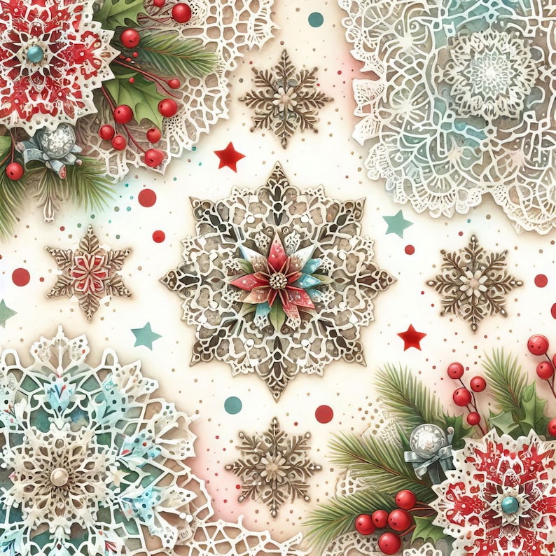 Lacy Christmas Snowflake Paper 10 High Res Watercolor Jpgs Junk