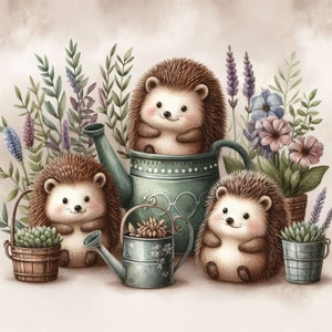 Cute Hedgehog Family Clip Art 10 JPGs em aquarela de alta resolução para registro de lixo eletrônico, scrapbooking, criação de cartões, kit de download digital