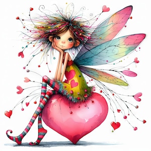 Clip art original de la Saint-Valentin fée 10 haute résolution aquarelle JPGs journalisation indésirable, scrapbooking, fabrication de cartes, téléchargement numérique fantastique, fantaisiste