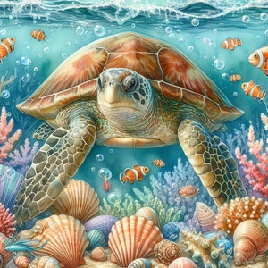 Paquete de imágenes prediseñadas de tortugas marinas: 10 archivos JPG de acuarela de alta resolución para diario basura, álbumes de recortes, manualidades y descargas digitales