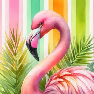 Miami Flamingo: Clip Art 10 High Res Watercolor JPGs for Junk Journaling, Scrapbooking, Card Making, Digital Art image 10