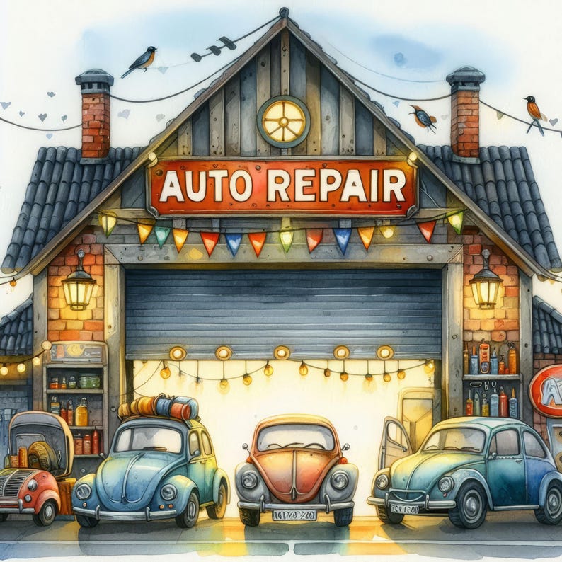 Auto Repair Shop 10 High Res Watercolor Jpgs, Junk Journaling ...