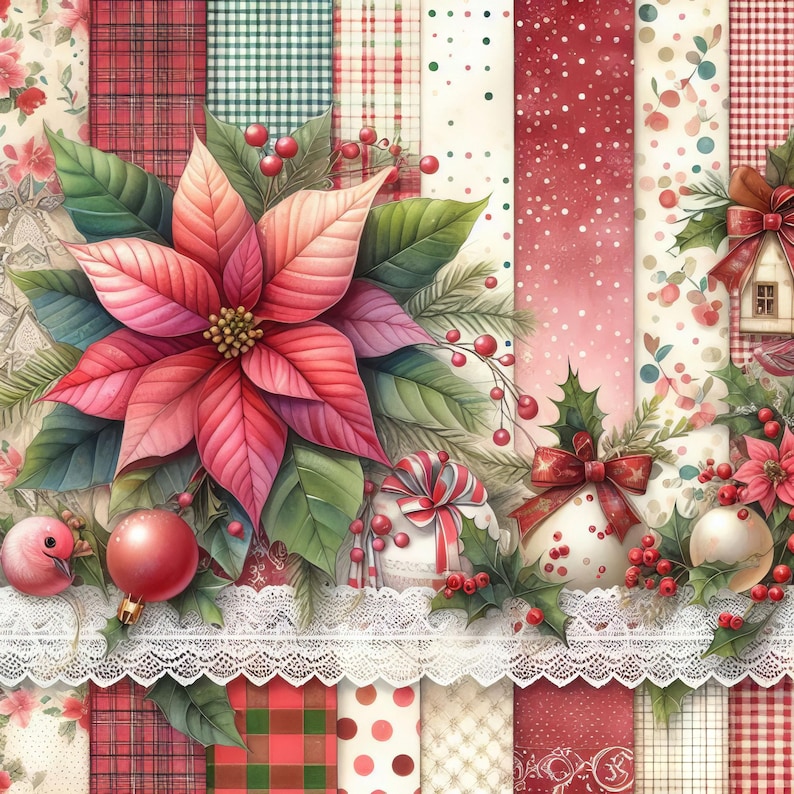 Calico Christmas Poinsettia Paper 10 High Res Watercolor Jpgs Junk