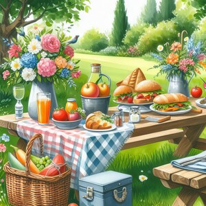 Backyard Picnic Clip Art Downloadable Kit 10 High Res Watercolor Jpgs