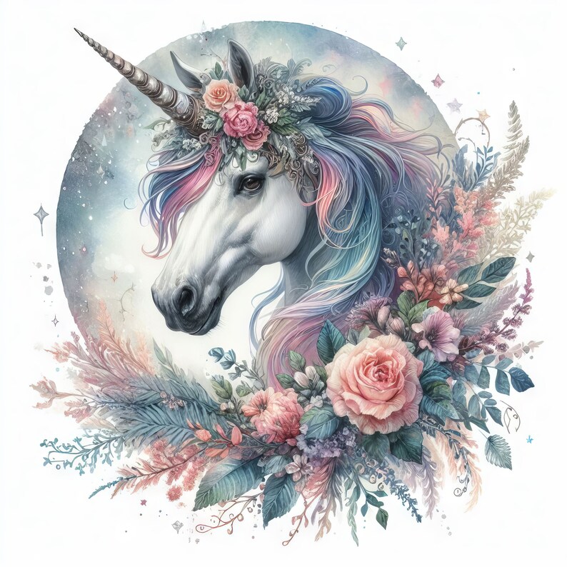 Fantasy Unicorn Clip Art Bundle 10 High Res Watercolor Jpgs for Junk ...
