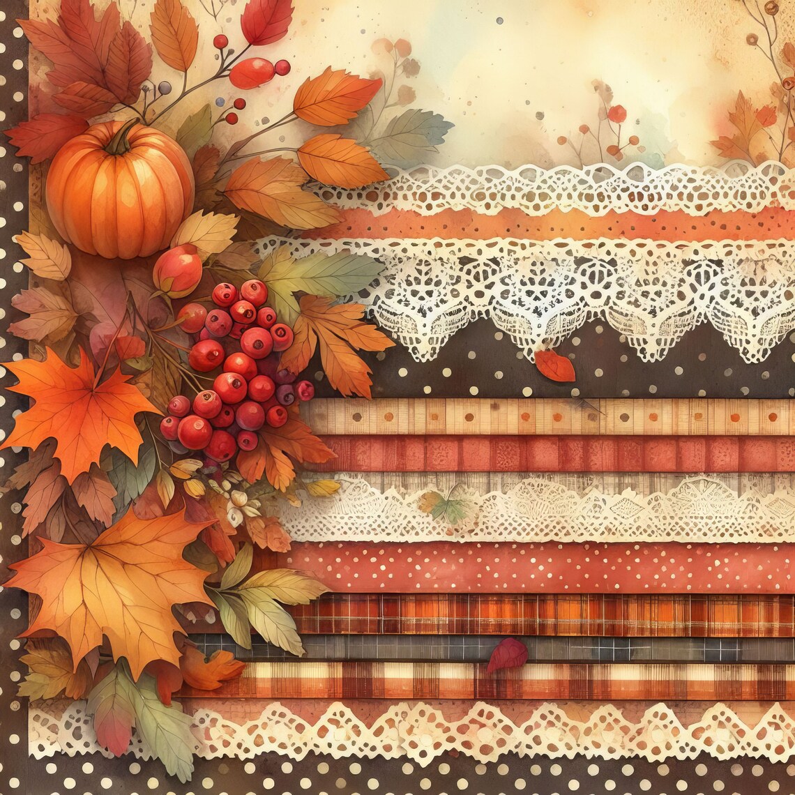 Autumn Calico Paper: Clip Art, 10 High Res Watercolor Jpgs, Junk ...