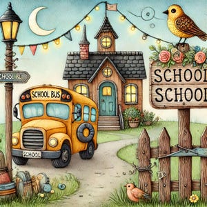 Escuela 10 archivos JPG de acuarela de alta resolución para diario basura, álbumes de recortes, fabricación de tarjetas, kit de descarga digital, fantasía, caprichoso