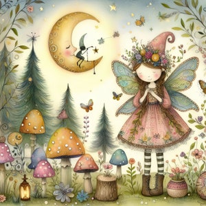 Clip Art di fata stravagante 10 JPG ad acquerello ad alta risoluzione per il diario spazzatura, scrapbooking, creazione di biglietti, kit di download digitale, fantasy