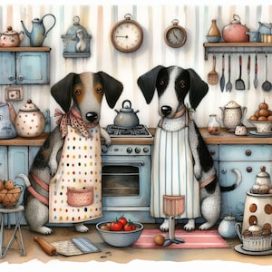 10 fichiers JPG aquarelle haute résolution de Dogs in the kitchen Journalisation indésirable, scrapbooking, fabrication de cartes, téléchargement numérique, fantastique, fantaisiste, original
