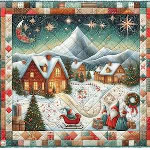 Paquete de imágenes prediseñadas de colchas navideñas: 10 archivos JPG de acuarela de alta resolución para diarios basura, álbumes de recortes, manualidades, descarga digital y creación de tarjetas.