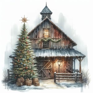 Christmas on the Farm-illustraties 10 high-res aquarel jpg's ongewenste journaling, scrapbooking, kaarten maken, digitale download