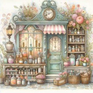 Apotheek Clip Art 10 high-res aquarel JPGs Junk Journaling, scrapbooking, kaarten maken, digitale camper downloaden, fantasie, grillig