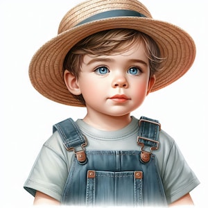Imágenes prediseñadas de niño de granja, 10 archivos JPG de acuarela de alta resolución para diario basura, álbumes de recortes, fabricación de tarjetas y kit de descarga digital