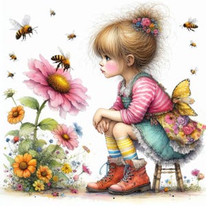 Honeybee Wonders 10 JPGs de aquarela de alta resolução para diário de lixo, scrapbooking, criação de cartões, download digital, fantasia, caprichoso