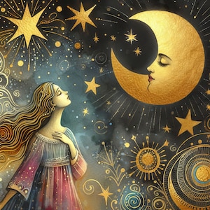 Celestial Dreams Clip Art 10 high-res aquarel jpg's voor junkjournaling, scrapbooking, kaarten maken, digitale downloadkit