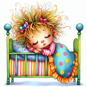 Arte peculiar de niña durmiendo: 10 archivos JPG en acuarela de alta resolución para diarios basura, scrapbooking, creación de tarjetas, descarga digital, fantasía