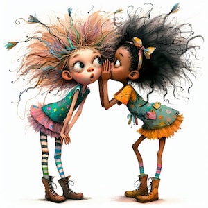 Quirky Telling Secrets #2 10 High Res Watercolor JPGs for Junk Journaling, Scrapbooking, Card Making, African American, Fantasy