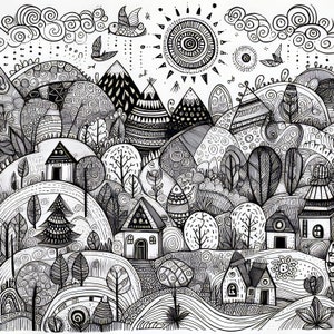 Pagine da colorare per adulti Paesaggio stravagante Clip Art 10 JPG ad alta risoluzione acquerello per Junk Journaling, Scrapbooking, Card Making
