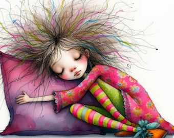 Quirky Nap: Clip Art, 10 High Res Watercolor JPGs, Junk Journaling, Scrapbooking, Card Making, Art, Fantasy, Whimsical