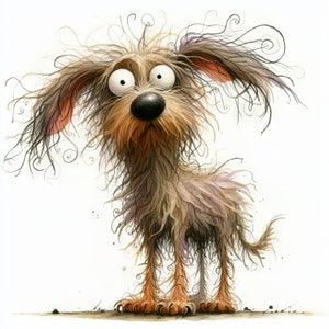Frazzled Dog Clip Art 10 High Res Watercolor JPGs for Junk Journaling, Scrapbooking, Card Making, Digital Download Kit, Fantasy, Whimsical