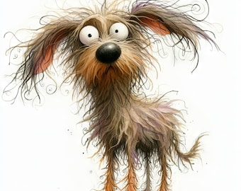 Frazzled Dog Clip Art 10 High Res Watercolor JPGs for Junk Journaling, Scrapbooking, Card Making, Digital Download Kit, Fantasy, Whimsical