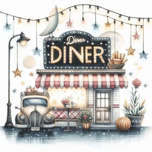 Diner 10 hochauflösende JPGs in Aquarellfarben von Junk Journaling, Scrapbooking, Kartenherstellung, Digital Download Kit, Fantasy, Skurril