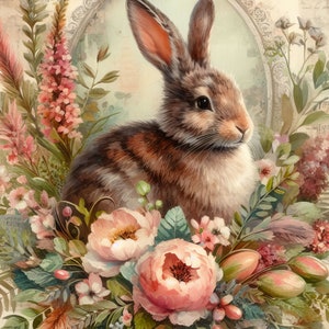 Lot de 10 cliparts vintage lapin brun aquarelle haute résolution JPG pour la journalisation indésirable, scrapbooking, travaux manuels, téléchargement numérique