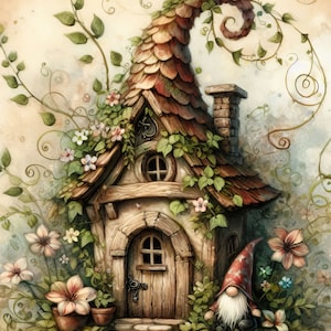 Gnome Home 10 High Res Watercolor JPGs for Junk Journaling, Scrapbook, Crafts, Digital Download