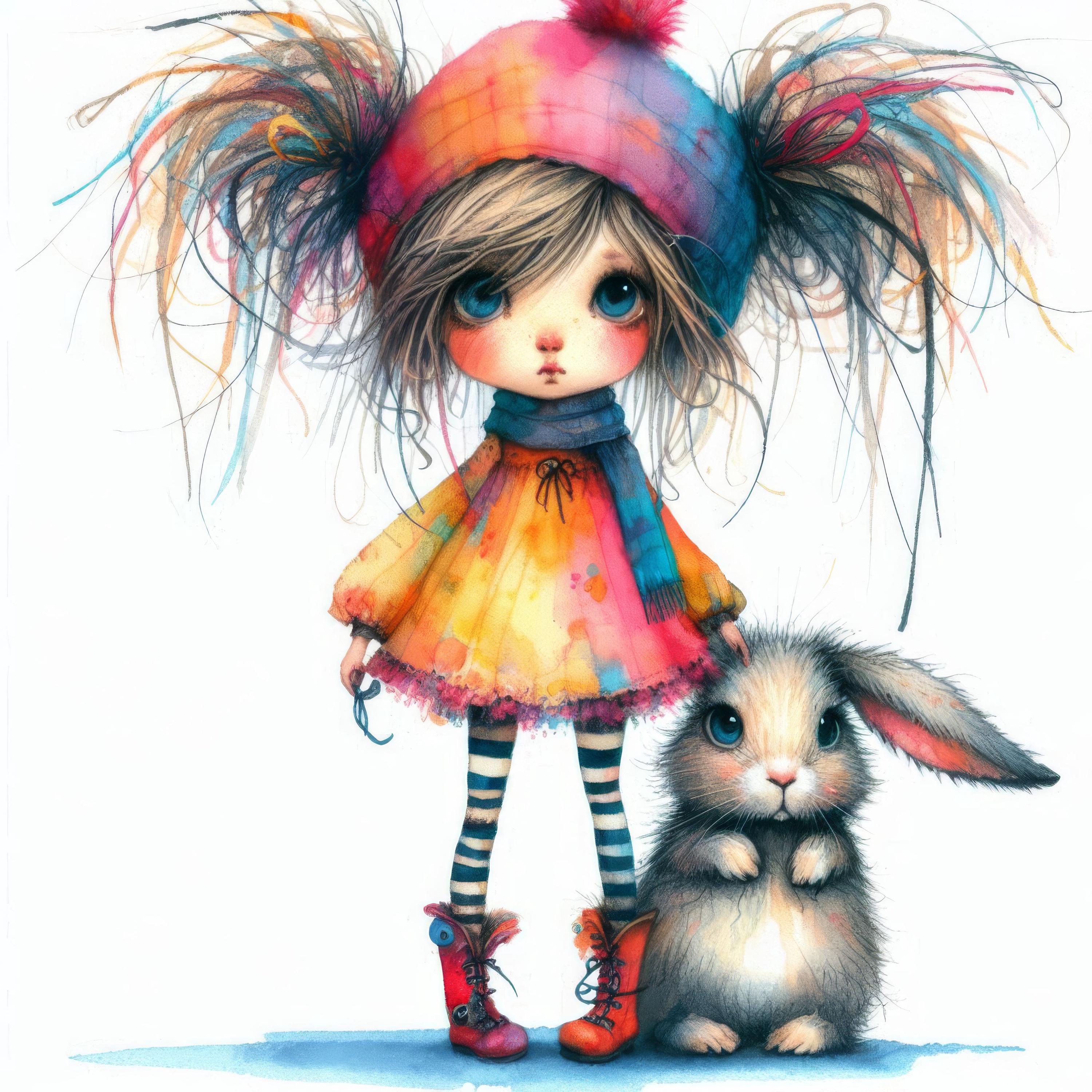 Quirky Bunny: Clip Art 10 High Res Watercolor Jpegs for Junk Journaling ...
