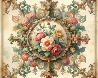 Baroque Floral: Clip Art, 10 High Res Watercolor JPGs, Junk Journaling, Scrapbooking, Card Making, Digital Art