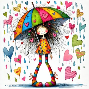 Schrullig, Regnende Herzen Clip Art 10 hochauflösende JPGs in Aquarellfarben, Junk Journaling, Kartenherstellung, Valentinstag, digitaler Download, wunderlich