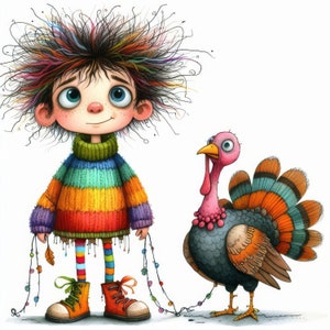 Quirky Turkey Clip Art 10 High Res Watercolor JPGs Junk Journaling Scrapbooking Card Making Digital Download Fantasy Whimsical Thanksgiving