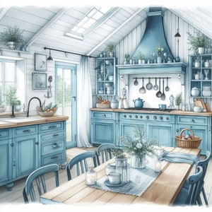 Winter Blau Küche Clip Art 10 hochauflösende JPGs in Aquarell Farben für Junk Journaling, Scrapbooking, Kartenherstellung, Digital Download Kit