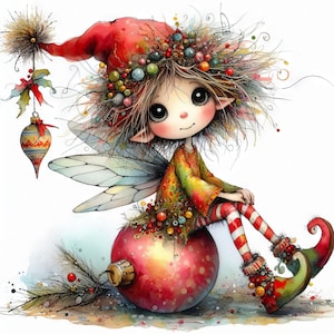 Eigenzinnige kerstfee Art 10 high-res aquarel jpg's voor junkjournaling, scrapbooking, kaarten maken, digitale download, fantasie, grillig
