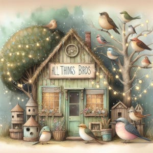 All Things Birds: Clip Art, 10 High Res Watercolor JPGs, Junk Journaling, Scrapbooking, Card Making, Digital Art, Whimsical, Fantasy