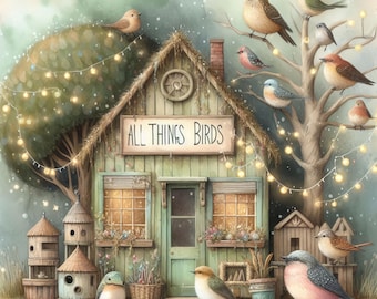 All Things Birds: Clip Art, 10 High Res Watercolor JPGs, Junk Journaling, Scrapbooking, Card Making, Digital Art, Whimsical, Fantasy
