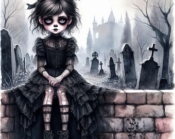 Creepy Gothic Girl: 10 High Res Images Gothic Clipart Instant Download Paper Crafts Junk Journal Scrapbooking Fantasy, Digital Art
